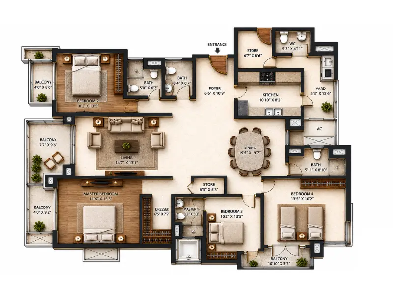 CWG Village 4 BHK floor plan 2446 sq ft
            Akshardham Delhi